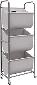 STORAGE MANIAC 120 Liters Vertical Rolling Laundry Hamper, 3 Section Laundry Sorter with Wheels and 2 Breaks, 3-tier Laundry Baskets for Small Space, Dorm, Laundry Room, Closet, Bathroom, Gray 3-tier