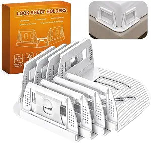 Bed Sheet Holders for Corners, 4 Pack Fabric-Friendly Fitted Sheet Clips, Upgraded Lock Design Heavy Duty Non-Slip Fasteners, Keep Sheets Taut Firmly, Universal Fit for All Mattress Sizes