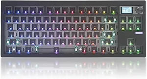 GMK87 TKL Mechanical Keyboard Kit Tri-Mode for 3/5pin Switches,85 Keys+Rotary Knob+TFT-LCD Screen Hotswap PCB Gasket Mounted,VIA Programmable DIY Keyboard Kit (Black)