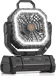Portable Rechargeable Fan 20000mAh, Battery Powered Camping Fan with LED Light& Remote,4 Speeds Wind,USB,Cordless,Oscillating,Timer for Travel Tent,Rv Camping Essentials (Black)