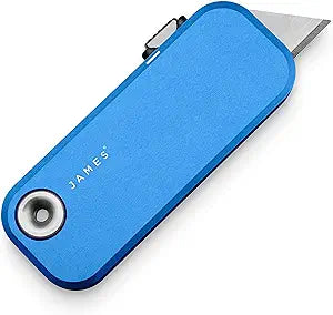 JAMES The Palmer Utility Knife, Anodized Aluminum Handles, Buttery Smooth Action, Refined Tool Free Blade Changes, Cerulean Blue Grip