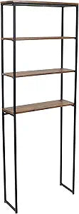Sunnydaze 69-Inch 4-Tier Over-the-Toilet Shelf - Open Shelves, Veneer Finish and Black Iron Frame - Teak Color