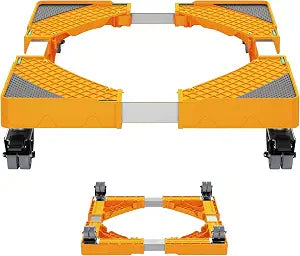 Mini Fridge Stand with 4 Locking Wheels 16.9"-25.6" Adjustable Dolly Base for Furniture Portable Refrigerator Stand (Yellow)