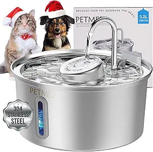Luxury Smart Pet Fountain 2026 3.2L/108oz Stainless Steel Automatic Cat & Dog Water Fountain, Indoor Pet Water Dispenser with LED Light, Quiet Pump, Dual Flow Modes, 4-Layer Filter, Dishwasher Safe