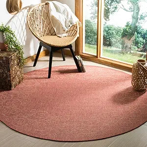 SAFAVIEH Washable Rug Outdoor Courtyard Collection - 6'7" Round, Terracotta & Beige, Non-Shedding & Easy Cleaning, Ideal for Patio, Backyard, Mudroom (CY5139A)