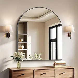 COFENY Black Arch Mirror, 30x36 Black Mirror for Bathroom, Wide Arched Bathroom Mirror with Metal Frame, Wall Mounted Mirror for Bedroom Living Room Entryway Modern