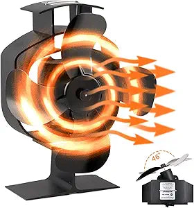 4 Blade Wood Stove Fan, Heat Powered Fireplace Fan Oscillating, Fireplace Fan 46┬░ Rotation Left-Right with Button Control for Home Wood/Buddy Heater/Gas Stove