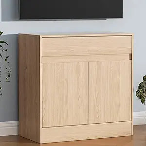 Housoul Buffet Cabinet with 2 Doors and Drawer, Coffee Bar Cabinet with Adjustable Shelf, Modern Kitchen Buffet Sideboard for Living Room, Kitchen, Oak