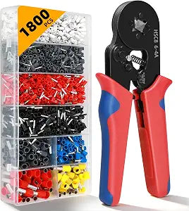 Ferrule Crimping Tool Kit - 1800PCS Wire Ferrules (AWG 23-7) with Self-Adjusting Ratchet Crimper Plier, Wire Ends Terminals Connectors Set for Electrical Wiring, Automotive, Audio, DIY