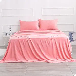 Fleece Twin Sheets Micro Fleece Bed Sheet Set, Velvet Plush Sheets and Pillowcase Set with Extra Deep Pockets, Extra Soft, No Pilling and Cozy Warmth for All Season (Twin,Pink Color,3 Piece)