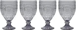 Fitz and Floyd Trestle Glassware Ornate Goblets, Set of 4, Smoke