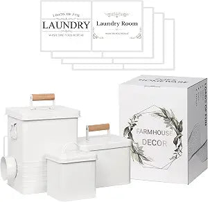 ZOES HOMEWARE 3-Set Laundry Room Organization and Storage | Modern Farmhouse Laundry Room Decor | Laundry Container for Organizing Laundry Pods, Laundry Powder, Dryer Sheets, Dryer Balls, Cream White