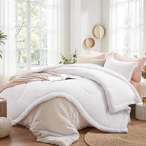 SunStyle Home King Comforter Set 3 Piece,Bed in a Bag Bedding White