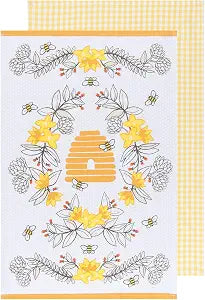 Now Designs Kitchen Tea Towel, Bees - 18 x 28 in | Set of 2