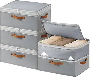 Homosorout Large Closet Storage Bins - Compression Organizer Bins, Stackable Closet Organizer, Expandable Under Bed Storage Containers for Clothes, Towels, Sheet, 4 Pack, Grey