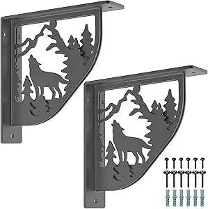 SELEWARE Black Heavy Duty Shelf Brackets, L 8" x H 8" x W 2" Wall Mount Decorative Shelving Brackets, 1/5" Thick Metal L Brackets with Mounting Hardware for DIY Floating Shelf (Wolf, 2 Pack)