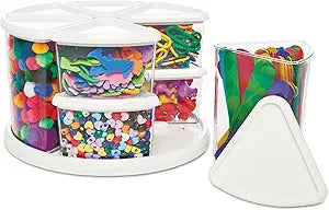 Deflecto Rotating Carousel Craft Organizer, 9-Canister, Includes 3" and 6" Canisters, Removable, Clear, Lids