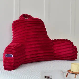 Large Reading Pillow for Adults, Back Support Pillow for Sitting Up in Bed with Arms, Couch for Lounging Bedrest, Burgundy