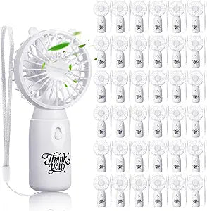 Glooglitter 36 Pcs Mini Portable Handheld Fan Γ Battery Operated Hand Held Fan with Lanyard, Employee Appreciation Gift Wedding Thank You Gift for Guests Bridal Baby Shower Favor(White)