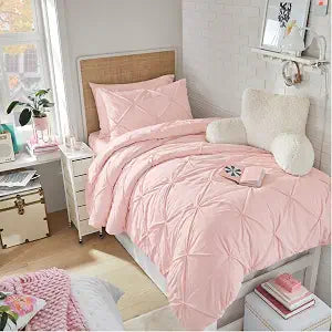 Maple&Stone Twin XL Comforter Set, Extra Long 5 Pieces Dorm Bedding Sets, Bed in a Bag with Pintuck Comforter, Sheets, Pillowcase & Sham - Pink