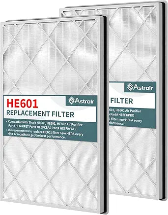 2-Pack HE601 HEPA Filter Replacement, Compatible with Shark Air Purifi-er 6 (HE601 & HE602) Part, HE6FKPET, True HEPA for Shark HE601 Air Purifi-er Filt-er Replacement