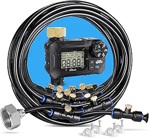 homenote Automatic Misting Cooling System with Timer, 91.8FT Misting Line, 24 Brass Nozzles, and 3/4" Brass Adapter for Patio Cooling and Garden Watering