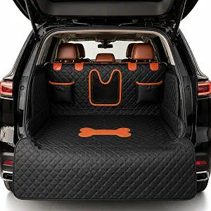 SUV Cargo Liner for Dogs, 100% Waterproof PU Leather Dog Trunk Cover for SUV with Bumper Flap & Side Walls, Heavy Duty Pet Cargo Protector, Fit for Most Mid-Size Large SUVs (Bone Pattern, L)