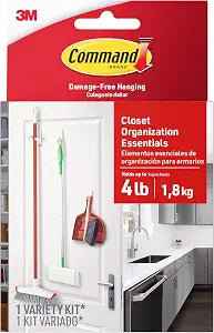 Command Closet Organization Essentials, 3 Hooks, 4 Strips