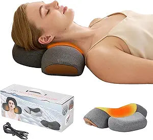 3-in-1 Neck Massager Pillow with Heat - Deep Tissue Vibration Massage & Cervical Traction for Neck Pain Relief, Portable Rechargeable Neck Hump Corrector (Rechargeable)