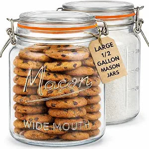 kitchentoolz 64 oz Mason Jars Wide Mouth with Airtight Lids Set of 2 Half Gallon Glass Jar with Lid Large Mason Jars with Lids for Kitchen Pantry, Storage, and Canning