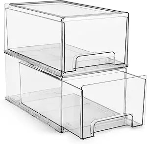 Sorbus Large Clear Storage Drawers (2 Pack) Stackable Pull-Out Storage Bins with Handles, Slide Out Organizer Drawers for Pantry, Fridge, Kitchen Stackable Acrylic Storage Bins