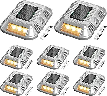 addlon Solar Dock Lights Marine 8 Pack, 2CCT Outdoor Driveway Marker Deck Lights, IP67 Waterproof, Solar Powered Deck Light for Pathway Warning Step Sidewalk Patio, Warm White & Cool White, FCC