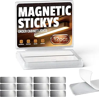 ELETIUO 12 Pcs Under Cabinet Lights Magnetic Stickys,Replacement Self-Adhesive Metal Plates Iron Strips for Wireless Motion Sensor Lights,Rechargeable Puck Lights, Counter & Wall Mount