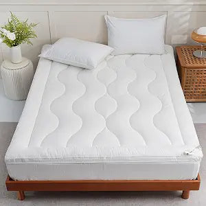 YOUR MOON 100% Wool Mattress Topper Queen Size, Thick Pillow Top Mattress Pad, 800GSM Natural Wool Filling, Back Pain Relief Bed Topper with Cotton Cover-16'' Depth, 60"x80" (Striped White)