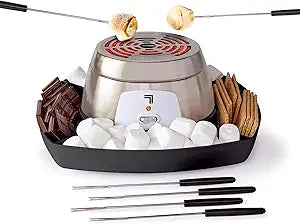 Sharper Image Electric Smores Maker 6 Marshmallow Roasting Sticks & Serving Tray Station| Indoor Smores Kit| Kids & Family Party Activity| Kitchen Gadget| Movie Night, Sleepover, Housewarming Gift