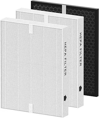 PRF-51 HEPA Filter Replacement Compatible with Brondell PR50-B Revive Air Cleaner Purifier, Compare to part #PRF-51, 2 x True HEPA Filters + 1 x Active Carbon Filter