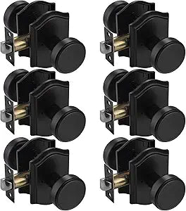 6 Pack Black Door Knobs for Bath & Bedroom, Interior Pismo Doorknob with Camelot Trim, Heavy Duty Door Knob with Lock