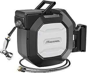 5/8" x 100 ft Heavy Duty Retractable Garden Hose Reel by HOZEREEL, Outdoor Garden Hose Reels - Self Retract Wall Mount Hose Reel Automatic Storage, Any Length Lock, 10 Pattern Nozzle