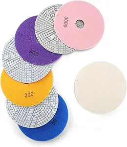 8PCS Diamond Polishing Pads 6 Inch, Wet/Dry Concrete Polish Tools Kit for Drill, Grinder, Polisher, 50-3000 Grit Polishing Set for Marble Granite Quartz Stone