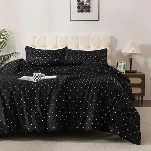 Caressma Black White Twin Size Comforter Set Polka Dots Print Bedding Set