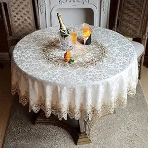ARTABLE Round Tablecloth Lace Rustic Macrame Embroidered Table Cloths for Harvest Dresser Decor Farmhouse Kitchen Home (Light Brown, 90" Round)