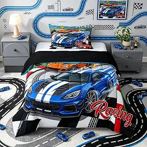 Feelyou Boys Race Car Kids Comforter Set Twin Size for Kids Boys Girls