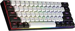 Newmen GM610 60% Wireless Mechanical Gaming Keyboard,Wired/Bluetooth/2.4G Keyboard,RGB Backlit,61 Anti-Ghosting Keys,Programmable,Hot-Swappable,for Windows Mac Android (Black-White/Red Switch)