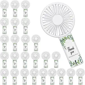 25 Pcs Wedding Fans for Guests Bulk, Mini Handheld Fans for Wedding Guests Battery Personal Portable Hand Held Small Fan for Bridal Party Favor Bridesmaid Gifts