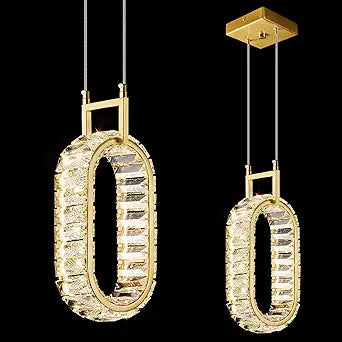 Kitchen Island Mini Light Fixture Modern Led Crystal Pendant Light Gold Oval Chandelier for Dining Room Living Room Kitchen Bedroom Bar1-Pack