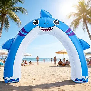 8.5 FT Summer Inflatable Shark Arch, Outdoor Shark Birthday Party Decor, Pool Beach Hawaiian Luau Inflatable Archway, Yard Lawn Inflatables for Ocean Themed Pool Party Decorations