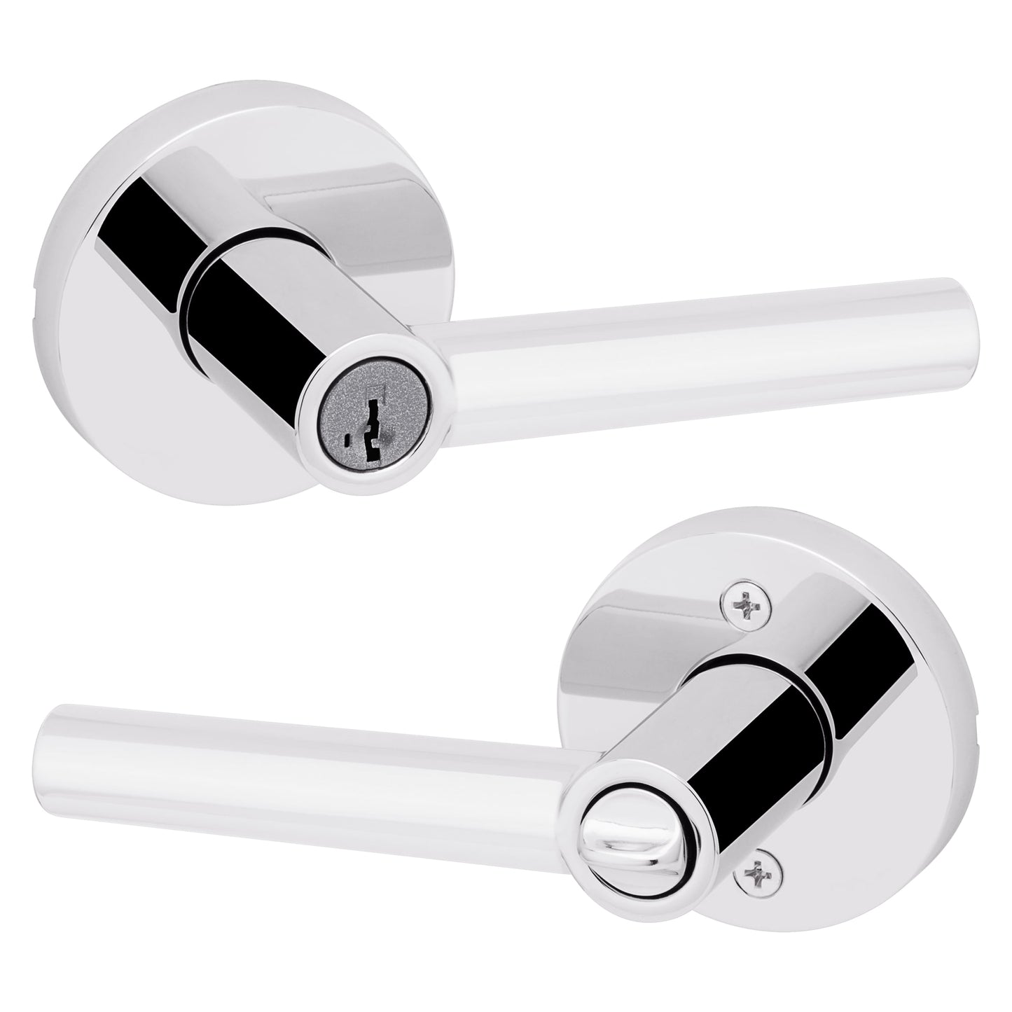 Kwikset Milan Round Keyed Entry Lever Doorknob with Smartkey Polished Chrome