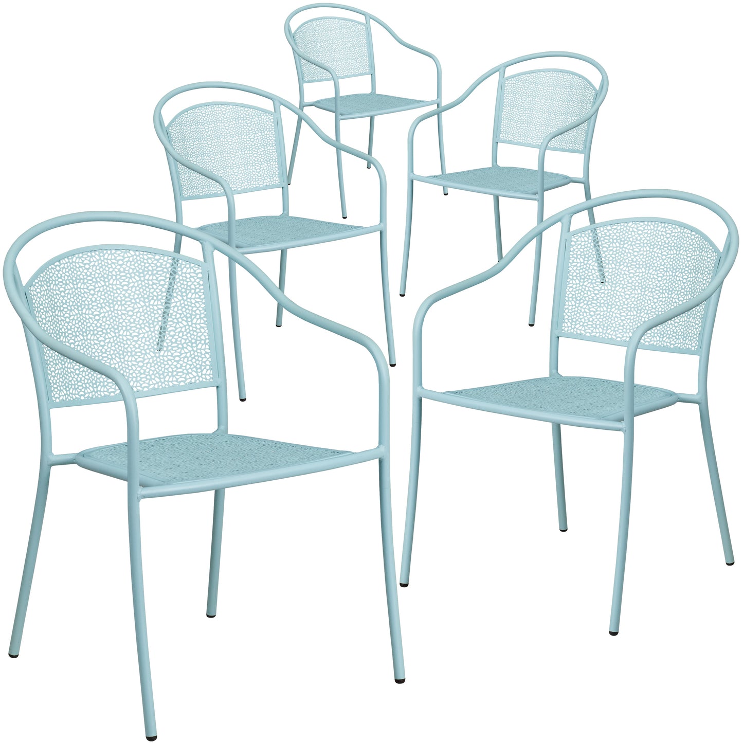 Emma + Oliver 5 Pack Sky Blue Indoor-Outdoor Steel Patio Arm Chair with Round Back - Café Chair