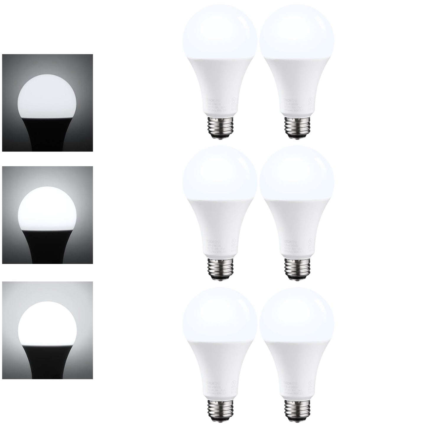 6 pack LED 3-Way Light Bulb A21, UL-Listed, E26 Base, 5000K Daylight, 40/60/100W Equivalent