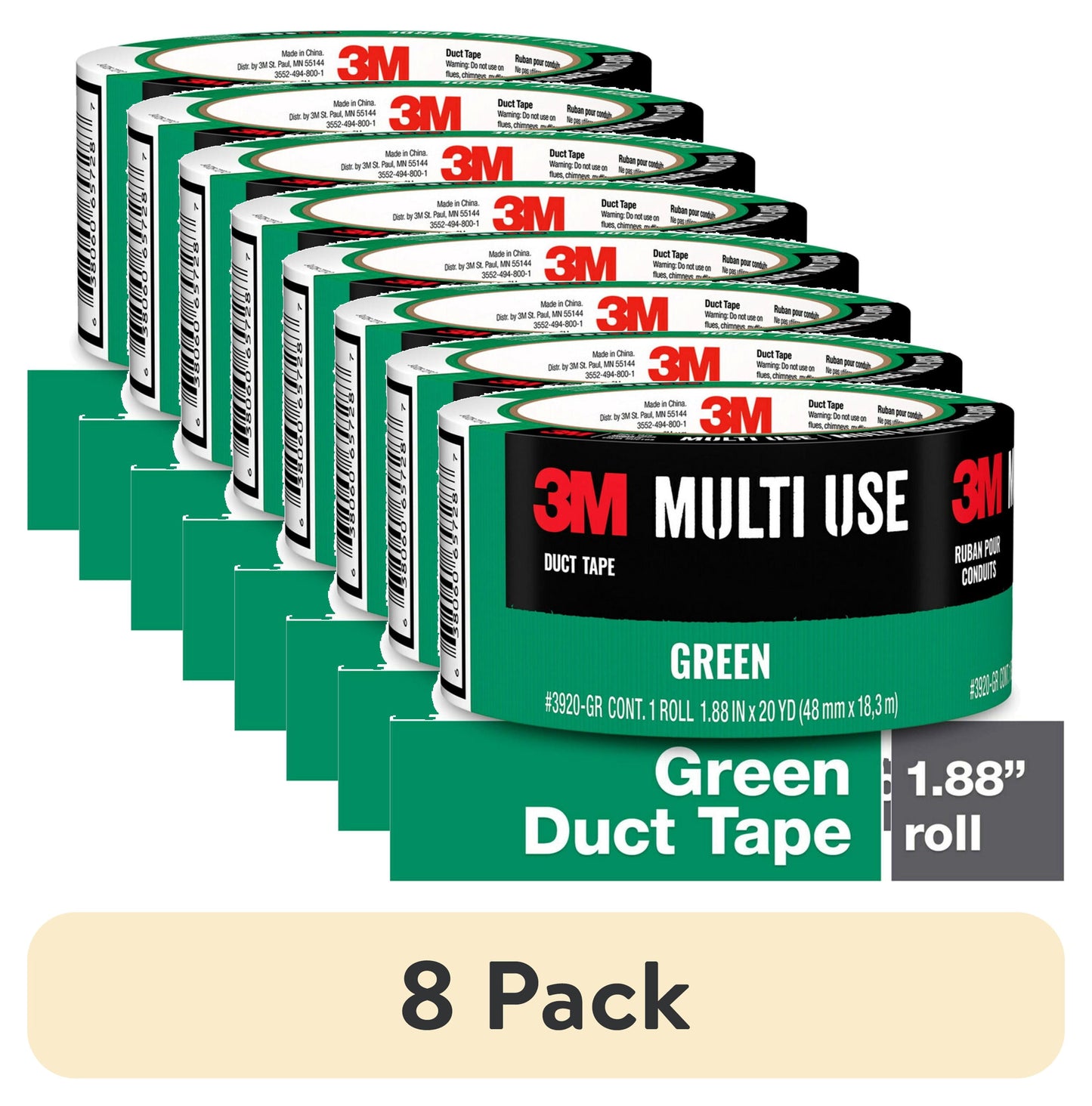 (8 pack) 3M Duct Tape, Green, Multi Use, 1.88 in x 20 yd, 1 Roll